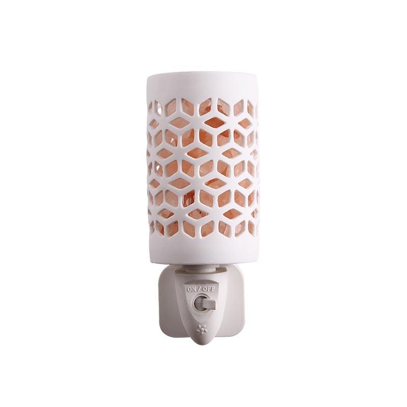 Plug-in Crystal Himalayan Salt Night Light With Ceramic Cover and Exquisite Carving Pattern