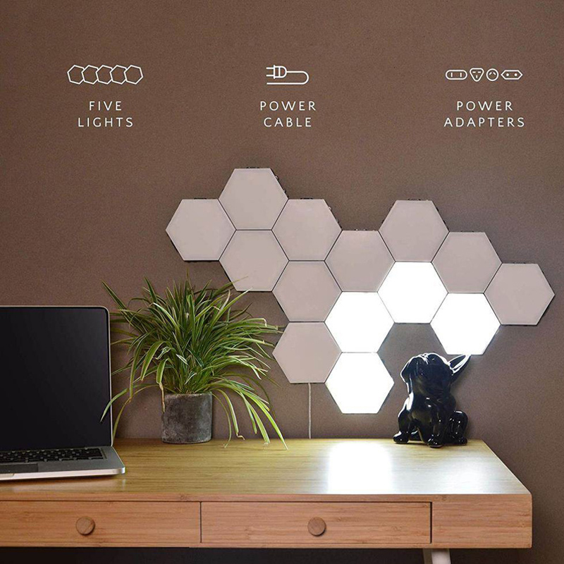 Multi-colors hand touch sensing modular night light hexagonal black family quantum honeycomb induction wall lamp