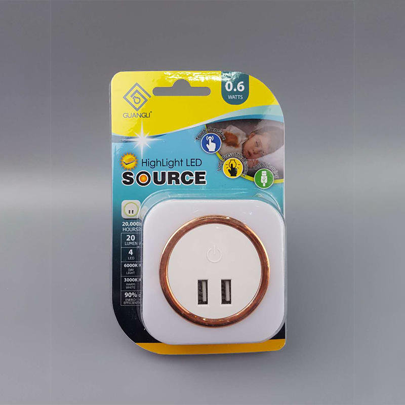 OEM A92 5V 2A Output Travel square Dimmer inductio LED Night Light dual USB Wall Plate for Fast Charger